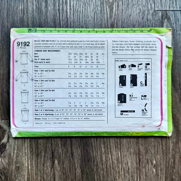 Vintage 1970s Simplicity 7444 Sewing Pattern Womens Size M Set of Tops COMPLETE - Picture 2 of 2